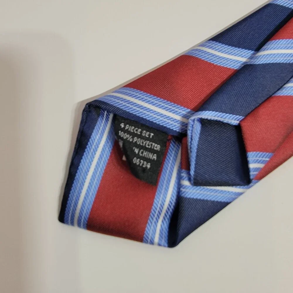 Red/Light Blue/Dark Blue/White Striped Boys Clip Tie